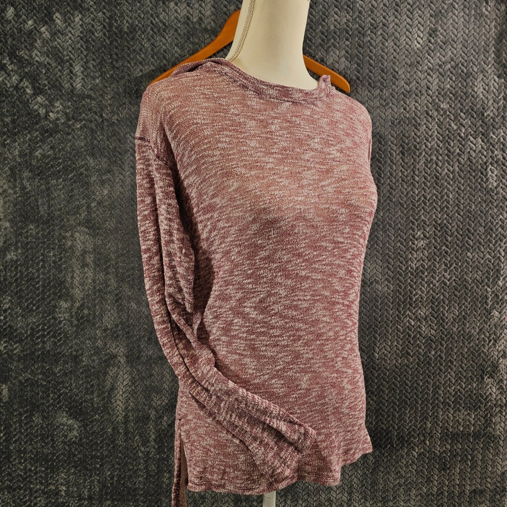 AEROPOSTALE Womens Burgundy White Marled Knit Hoodie Long Sleeve Top‎ Size S